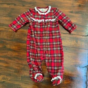 Little Me 6 Mo Girls RED PLAID FLANNEL Lace Christmas Outfit, Footed Pajamas